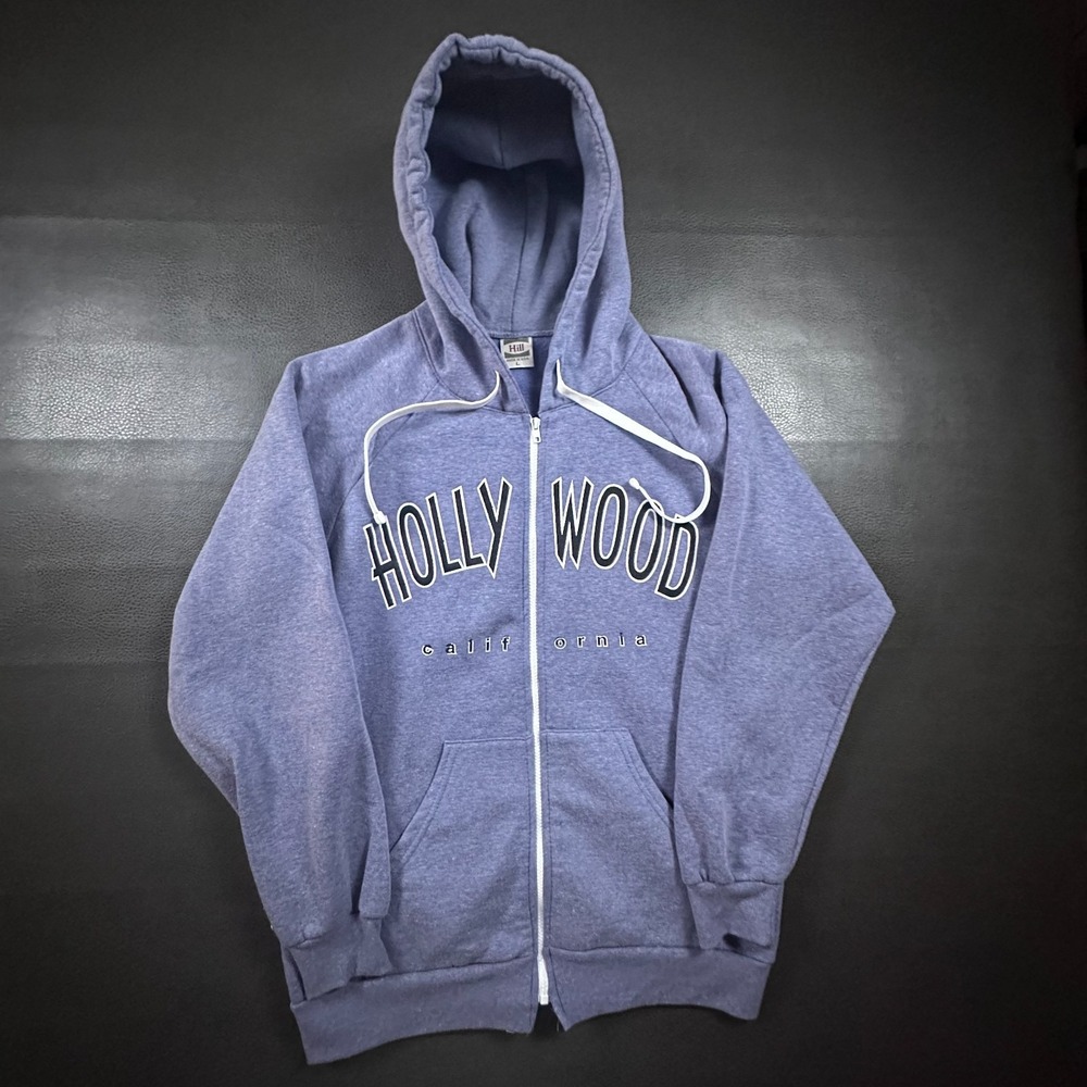 Vintage Hollywood Jacket Adult Large Blue Made in USA Fleece Full Zip Y2k 90s